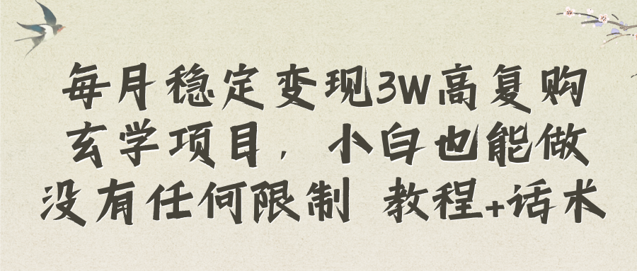 每月稳定变现3W高复购玄学项目，小白也能做没有任何限制 教程+话术-锦晨科技网