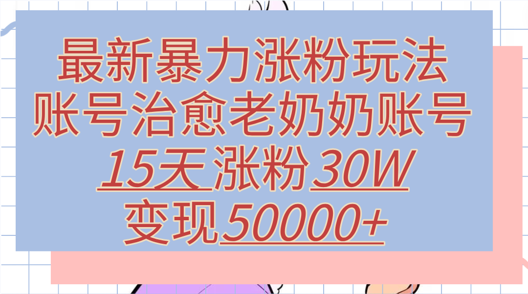 最新暴力涨粉玩法，治愈老奶奶账号，15天涨粉30W，变现50000+【揭秘】-锦晨科技网