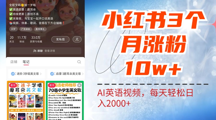 小红书三个月涨粉10W！AI英语视频0成本制作，每天轻松日入2000+-锦晨科技网