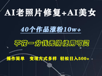 AI老照片修复+AI美女玩发  40个作品涨粉10w+  不花一分钱使用可灵  操作简单  变现方式多样话   轻松日去500+-锦晨科技网