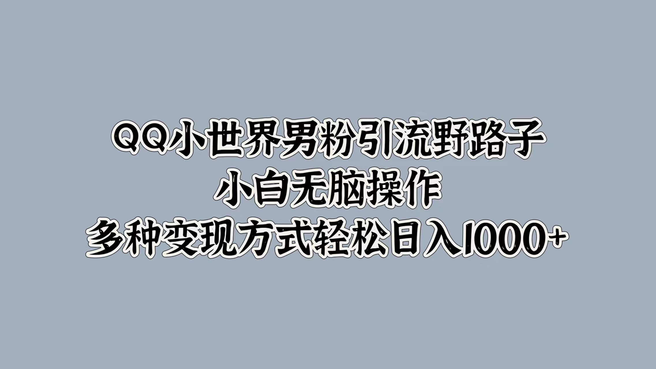 QQ小世界男粉引流野路子，小白无脑操作，多种变现方式轻松日入1000+-锦晨科技网