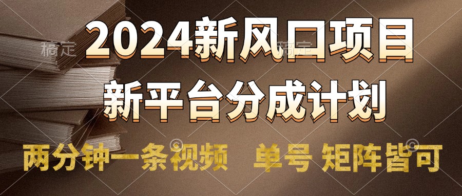 2024风口项目，新平台分成计划，两分钟一条视频，单号轻松上手月入9000+-锦晨科技网