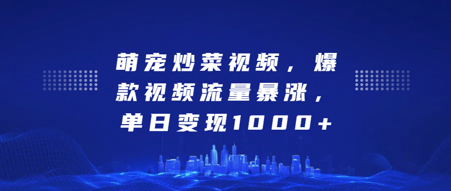 萌宠炒菜视频，爆款视频流量暴涨，单日变现1000+-锦晨科技网