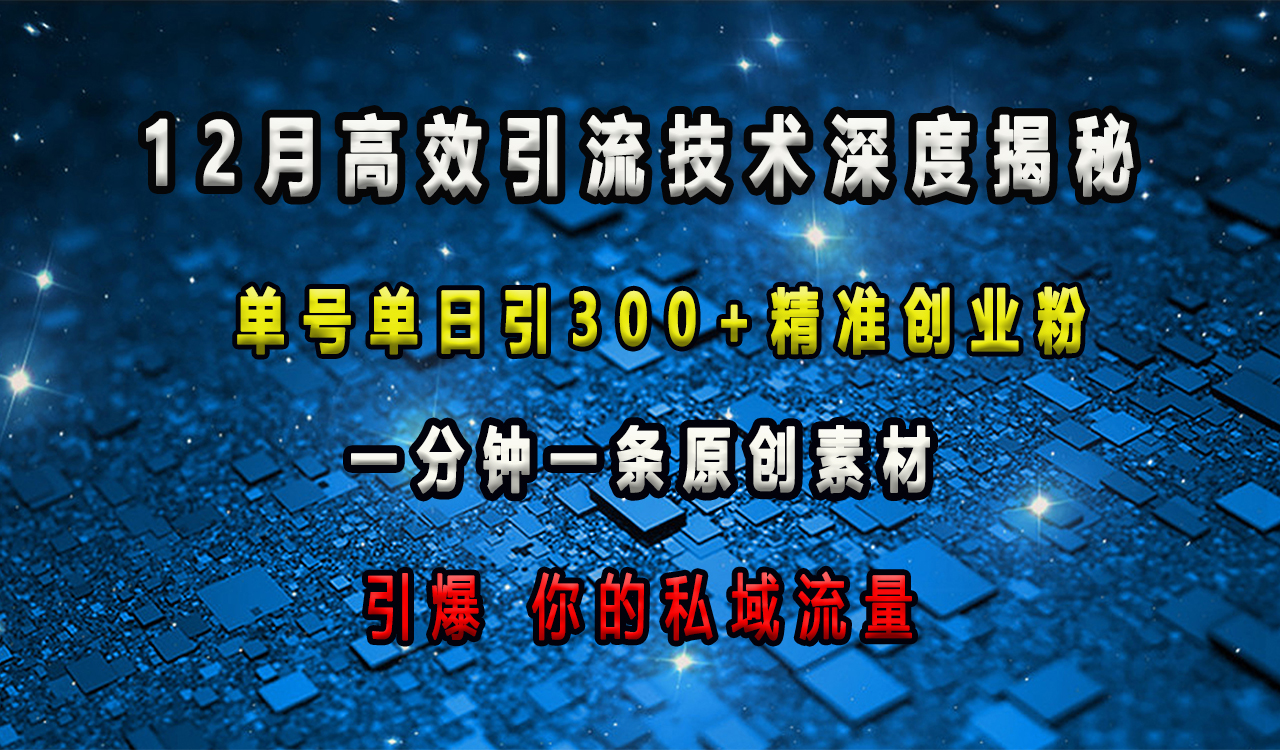 12月高效引流技术深度揭秘 ，单号单日引300+精准创业粉，一分钟一条原创素材，引爆你的私域流量-锦晨科技网