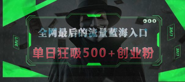 全网最后的流量蓝海入口，半小时引流50+创业粉，单日狂吸500+创业粉-锦晨科技网