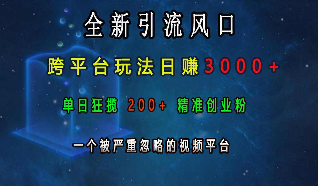 全新引流风口，跨平台玩法日赚3000+，单日狂揽200+精准创业粉，一个被严重忽略的视频平台-锦晨科技网