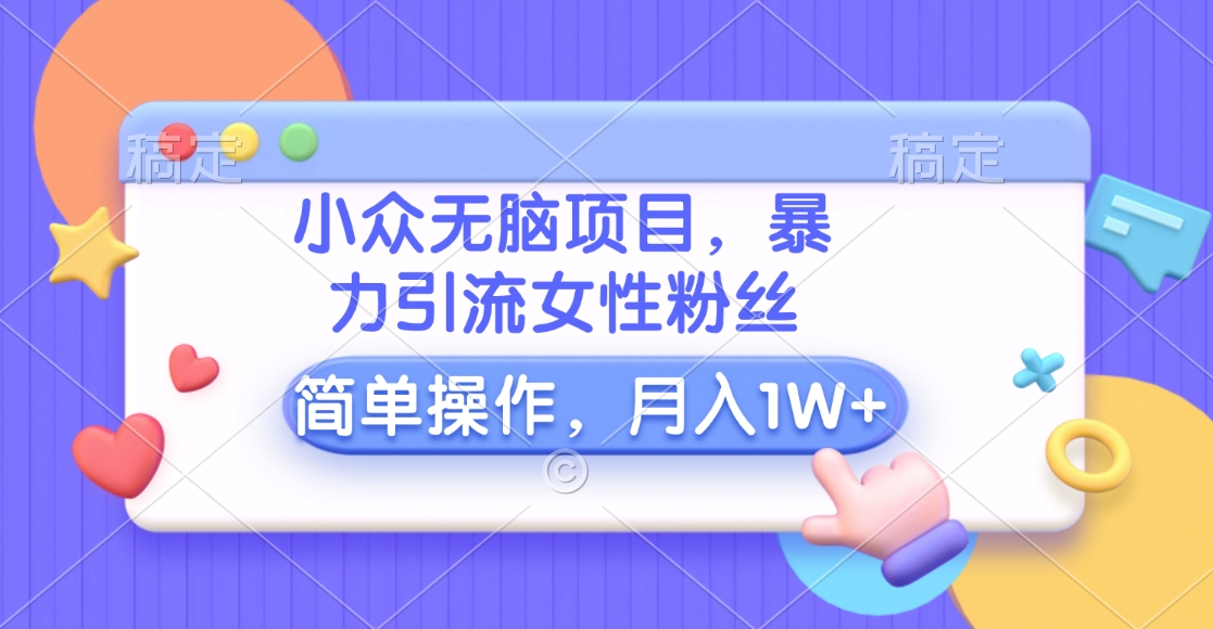 小众无脑项目，暴力引流女性粉丝，简单操作，月入10000+元-锦晨科技网