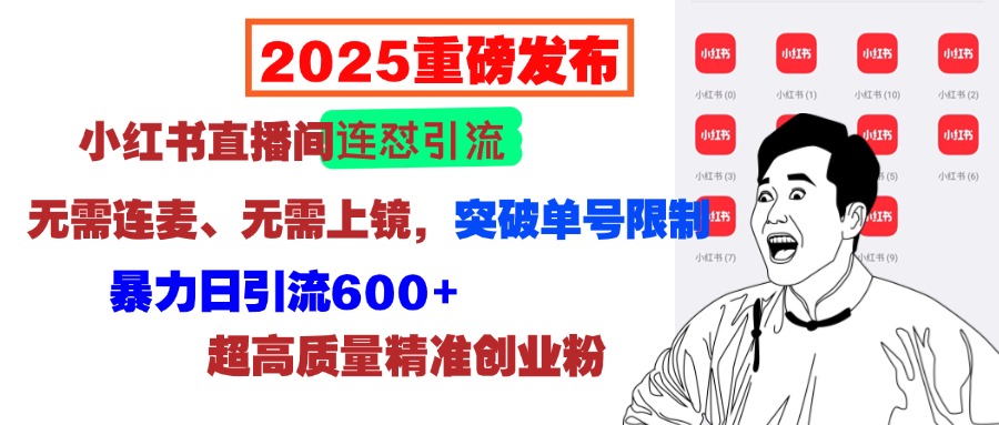 2025重磅发布：小红书直播间连怼引流，无需连麦、无需上镜，突破单号限制，暴力日引流600+超高质量精准创业粉-锦晨科技网