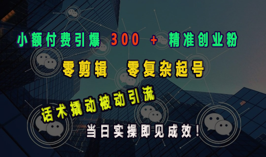 小额付费引爆 300 + 精准创业粉，零剪辑、零复杂起号，话术撬动被动引流，当日实操即见成效！-锦晨科技网