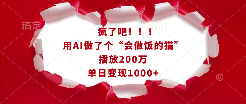 疯了吧！！！用AI做了个“会做饭的猫”，播放200万，单日变现1000+-锦晨科技网