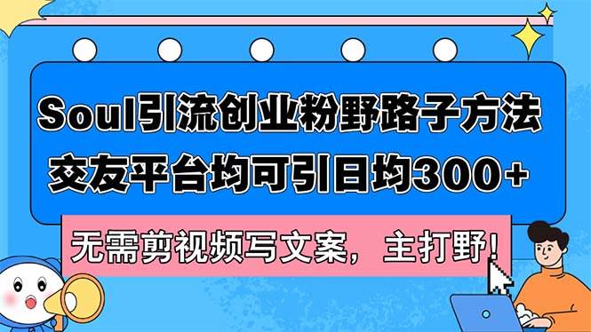 Soul引流创业粉野路子方法，交友平台均可引日均300+，无需剪视频写文案…-锦晨科技网